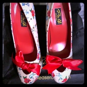 Cream colored flash tattoo style high heels